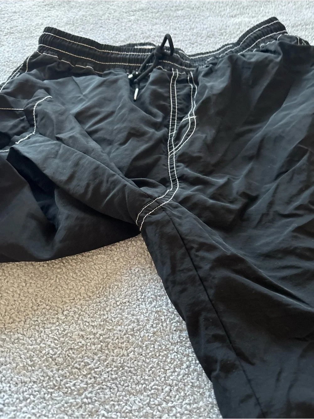 Men's Black Cargo Swim Trunks with Contrast Stitching
